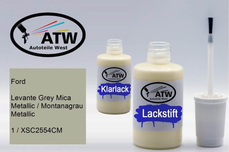 Ford, Levante Grey Mica Metallic / Montanagrau Metallic, 1 / XSC2554CM: 20ml Lackstift + 20ml Klarlack - Set, von ATW Autoteile West.
